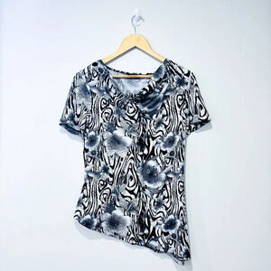 INITIATIVES Black & Beige Asymmetrical Floral Top
